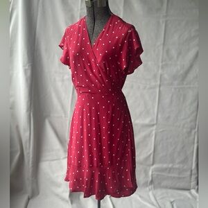 Women's Red raspberry cream 100% silk Polka Dot Wrap Leanne Dress